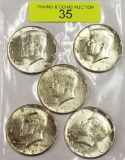 FIVE (5) 1964 SILVER KENNEDY HALF DOLLARS