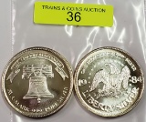 TWO (2) 1984 LIBERTY BELL .999 SILVER TROY OUNCE ROUNDS