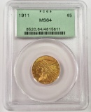 PCGS GRADED MS64 1911 $5 GOLD INDIAN COIN