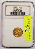 NGC GRADED MS64, 1911 $2.50 GOLD INDIAN COIN