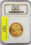 NGC GRADED 1897 MS64, $10 GOLD LIBERTY EAGLE COIN