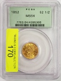 PCGS GRADED MS64, 1852 $2.50 GOLD LIBERTY COIN