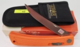 GERBER BOLT-ACTION FISHERMAN ORANGE KNIFE W/ SCABBARD, NEW OLD STOCK IN BOX