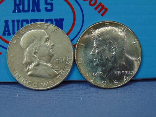 Two Silver Half Dollars - 1962 and 1964