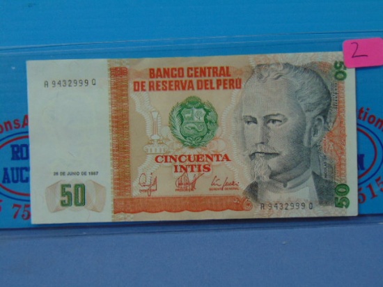 1987 Bank of Peru 50 Cincuenta Intis Paper Note