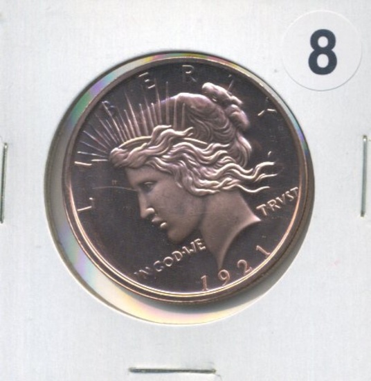 1921 Peace Dollar Design One Ounce .999 Copper Round