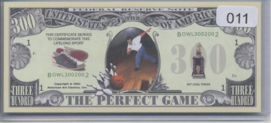 Bowling The Perfect Game Three Hundred Novelty Note