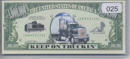 Keep on Truckin Semi One Million Dollar Novelty Note