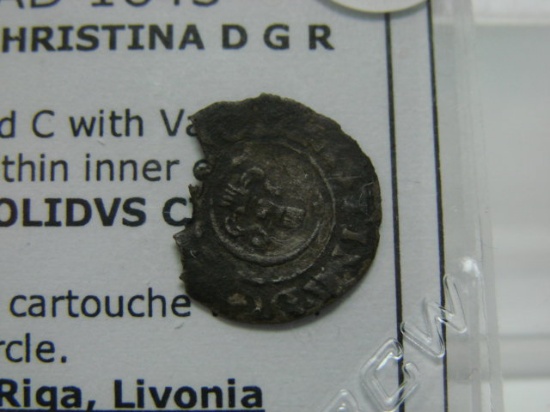 Ancient Swedish Coin Christina I AD 1643 Mint Riga, Lovonia