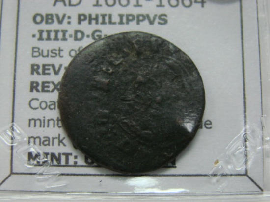 Ancient Spanish Coin Philip IV AD 1661-1664 Mint Unknown