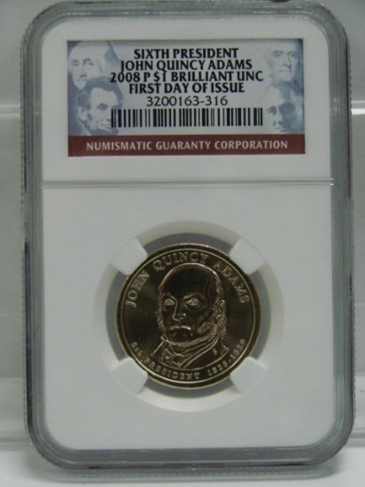 2008 P Sixth President John Quincy Adams $1 NGC Brilliant Unc