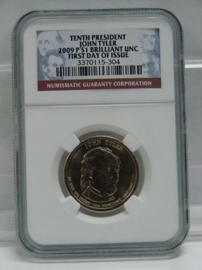 2009 P Tenth President John Tyler $1 NGC Brilliant Unc