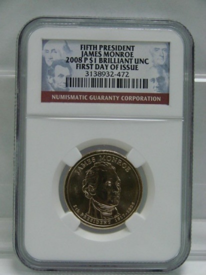 2008 P Fifth President James Monroe $1 NGC Brilliant Unc