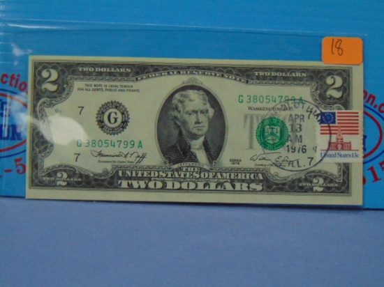 1976 First Day Issue Stamped $2 Note