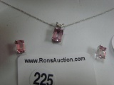 10K White Gold Pink Gemstone Pendant & Earrings Set