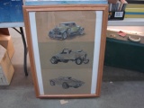 Three Original Dennis Hoffman Automobile Drawings In Frame