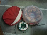 Three-Piece Lot - Christmas Lights, Wreath, Dog Bed