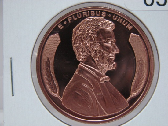 Lincoln With Wheat Ear 1 Oz Copper Art Round