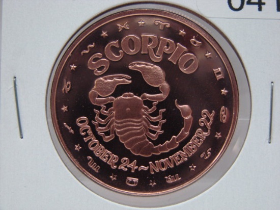 Scorpio Zodiac 1 Oz Copper Art Round