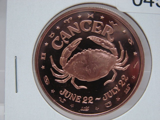 Cancer Zodiac 1 Oz Copper Art Round