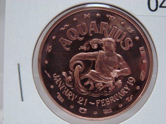 Aquarius Zodiac1 Oz Copper Art Round