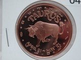 Taurus Zodiac 1 Oz Copper Art Round