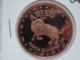 Aries Zodiac 1 Oz Copper Art Round