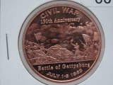 5- 150th Civil War Anniversary 1 Battle Of Gettysburg Oz Copper Art Rounds - Dealer Lot