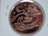 5- Merry Christmas Sleigh 1 Oz Copper Art Rounds - Dealer Lot