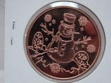 5- Merry Christmas Snowan 1 Oz Copper Art Rounds - Dealer Lot