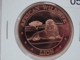 African Wildlife Lion 1 Oz Copper Art Round