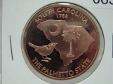 5- South Carolina The Palmetto State Quarter 1 Oz Copper Art Rounds - Dealer Lot