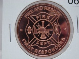 5- Fire And Rescue First Responders 1 Oz Copper Art Rounds - Dealer Lot