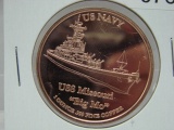 5- US Navy USS Missouri 1 Oz Copper Art Rounds - Dealer Lot