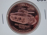 US Army M4 Sherman Tank 1 Oz Copper Art Round