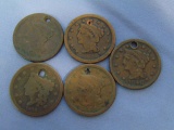 Lot of Five United States Large Cents