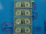 Four 2013 US $1 Notes - Consecutive Serial Numbers - Star Notes