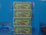 Four 1955-2005 Anniversary Disney Dollars $1 Dumbo Notes