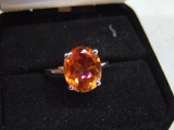 Sterling Silver Orange Stone Ring - Size 7