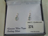 Pair Of Sterling Silver & Blue Topaz Earrings