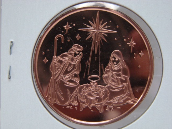 Merry Christmas Nativity 1 Oz Copper Art Round
