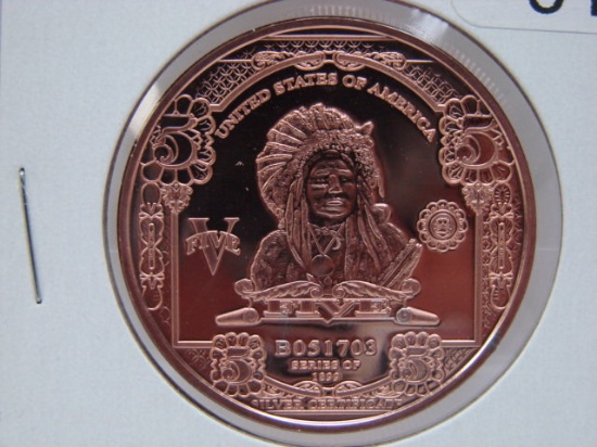 $5 Indian Head Chief 1 Oz Copper Art Round