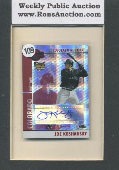 Joe Koshansky topps Signatures Certified Autograph Issue Baseball Card