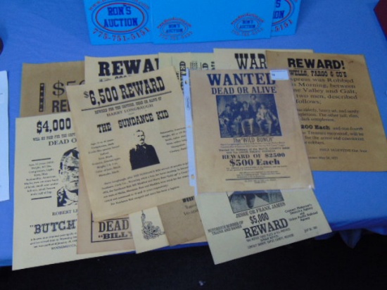 Wild West Wanted Posters 12 assorted - Sundance - Jesse James - More Reprints