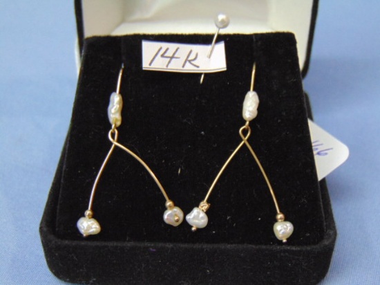 14k Gold & Genuine Pearl Drop Earrings