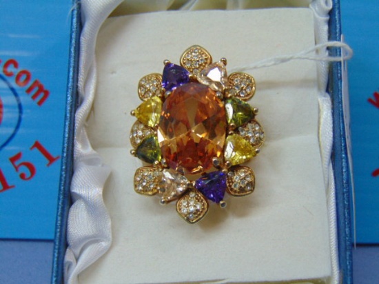 Gold-Plated Swarovski Crystal Elements Cocktail Ring - Size 6 3/4