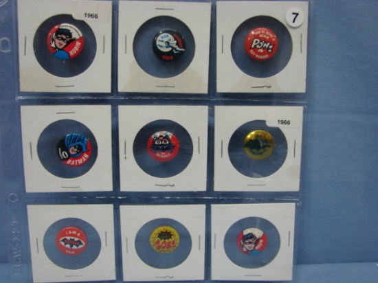 9 Batman Buttons 1966 Assorted Robin Pow Batmobile and More