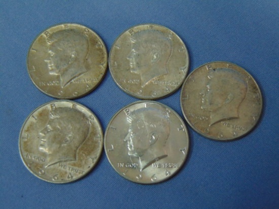 Five Kennedy 90% Silver Half Dollars