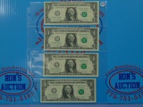 Four 2013 United States $1 FRN Notes - Consecutive Star Notes