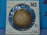 1943 South Africa Silver Two Shillings - BU